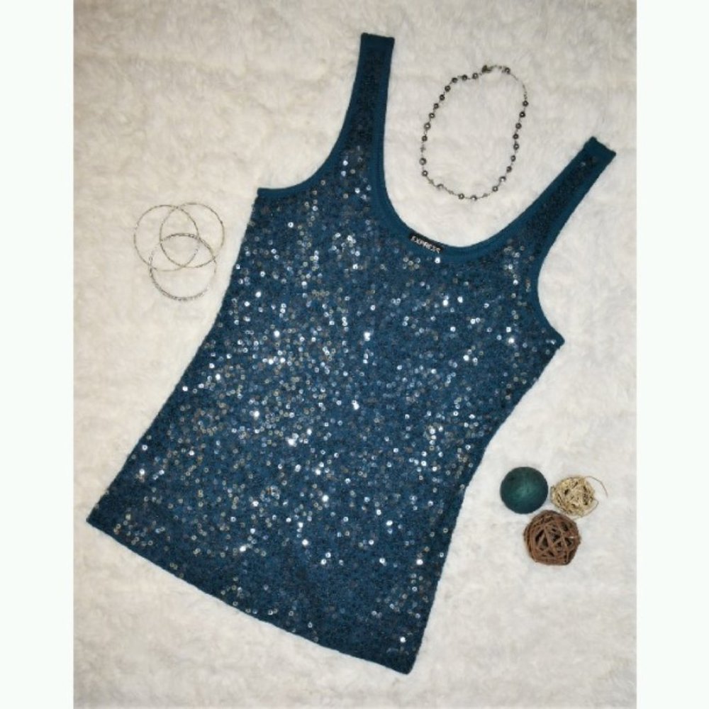 Express Teal Sequin Tank Top